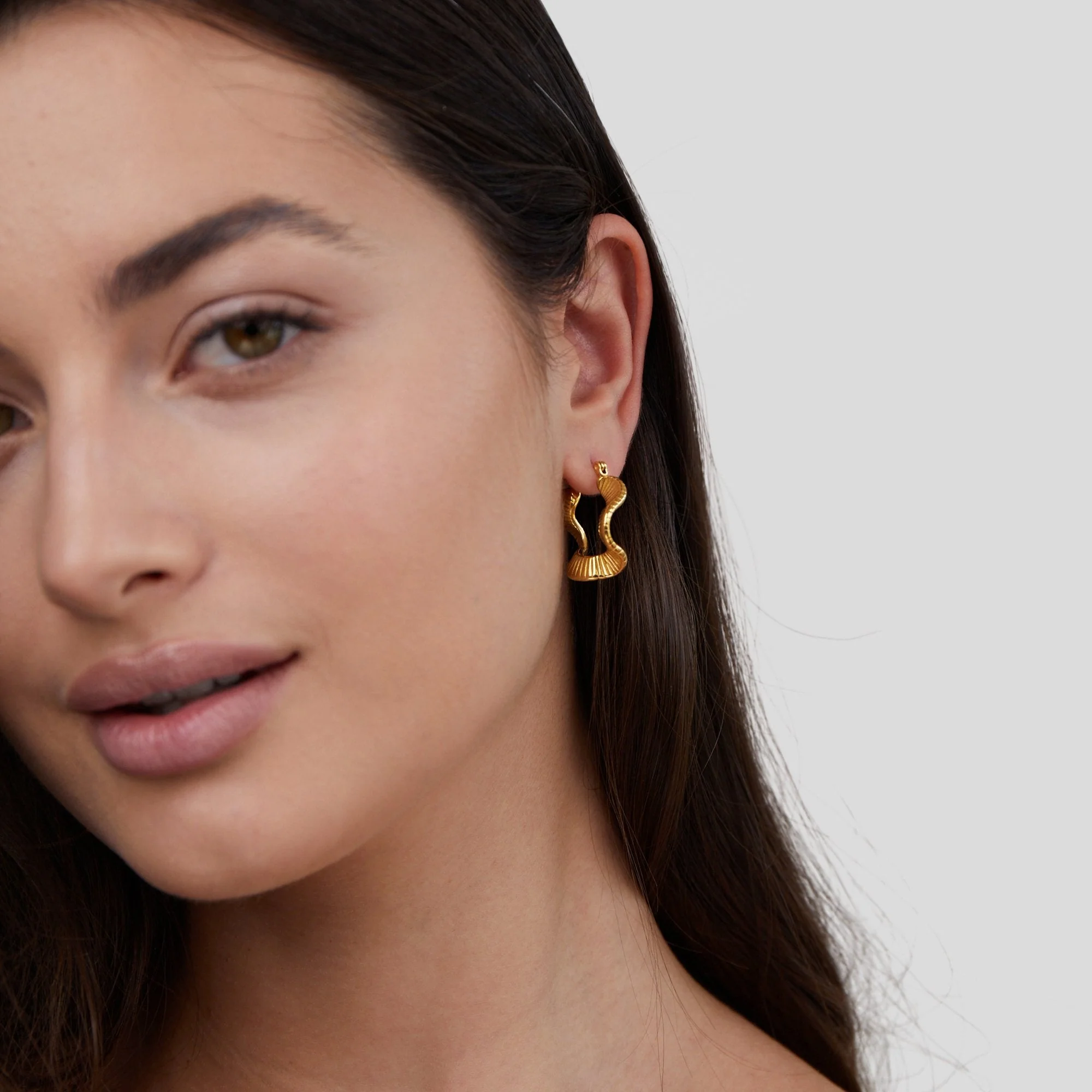 Geometric Wave Gold Hoop Earrings - Image 7