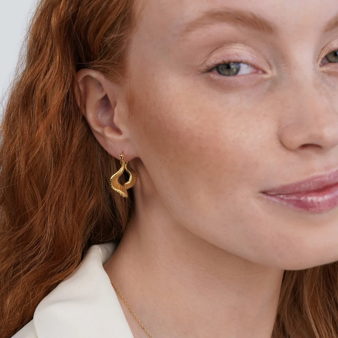 Geometric Wave Gold Hoop Earrings - Image 8
