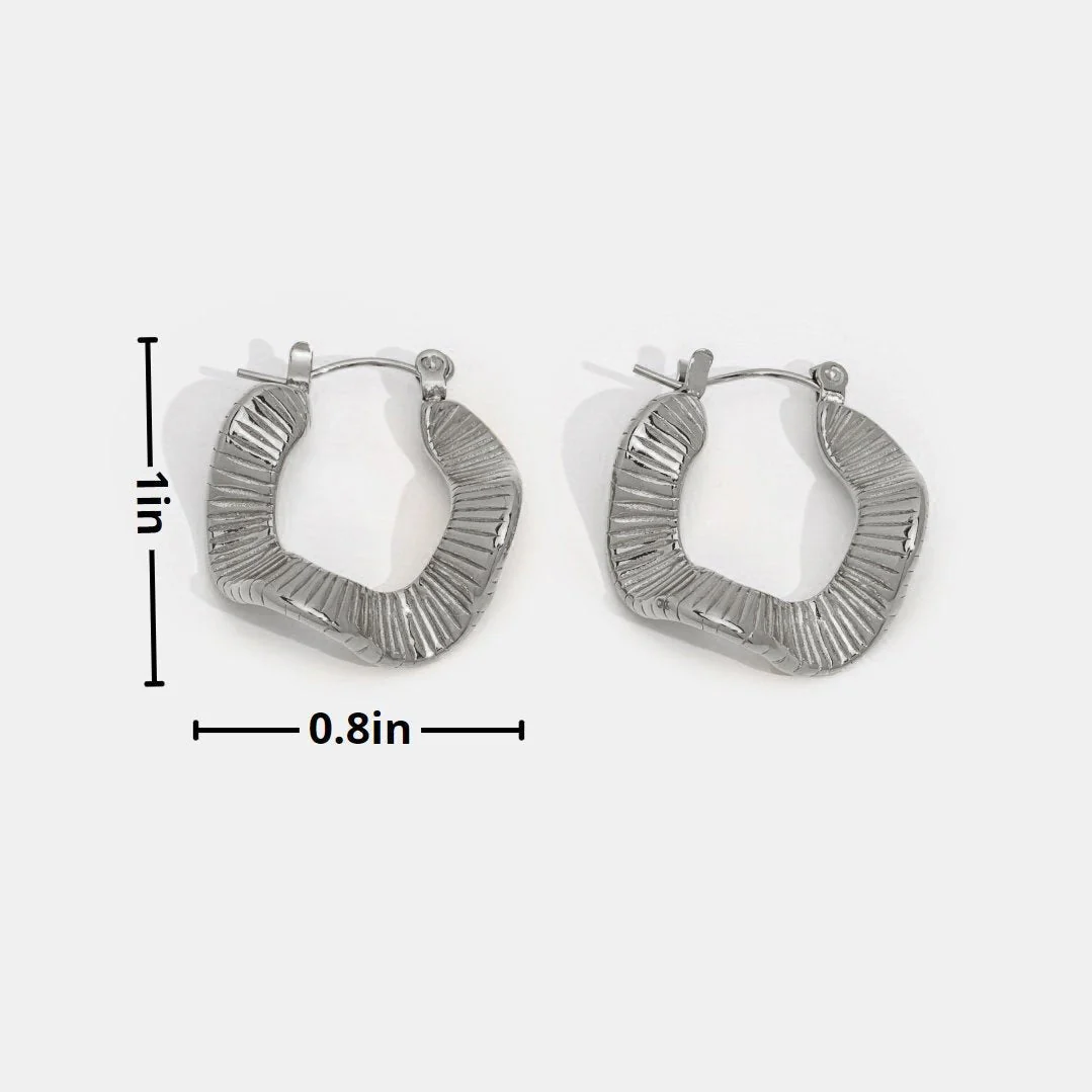 Geometric Wave Silver Hoop Earrings - Image 3