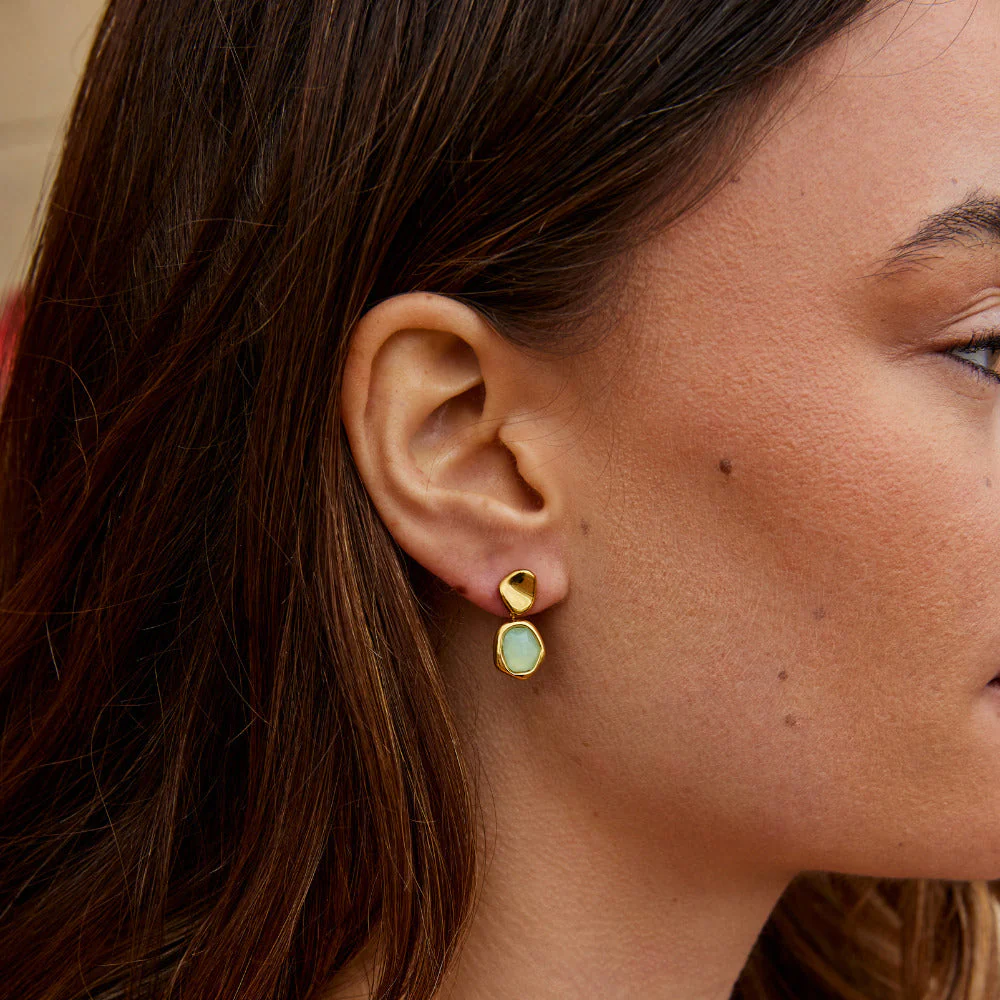 Gold Aquamarine Drop Earrings - Image 2