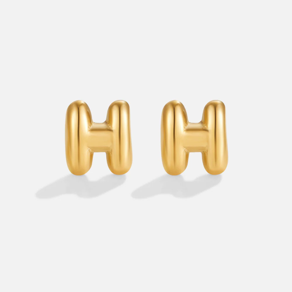 Gold Bubble Letter Earrings - Image 10