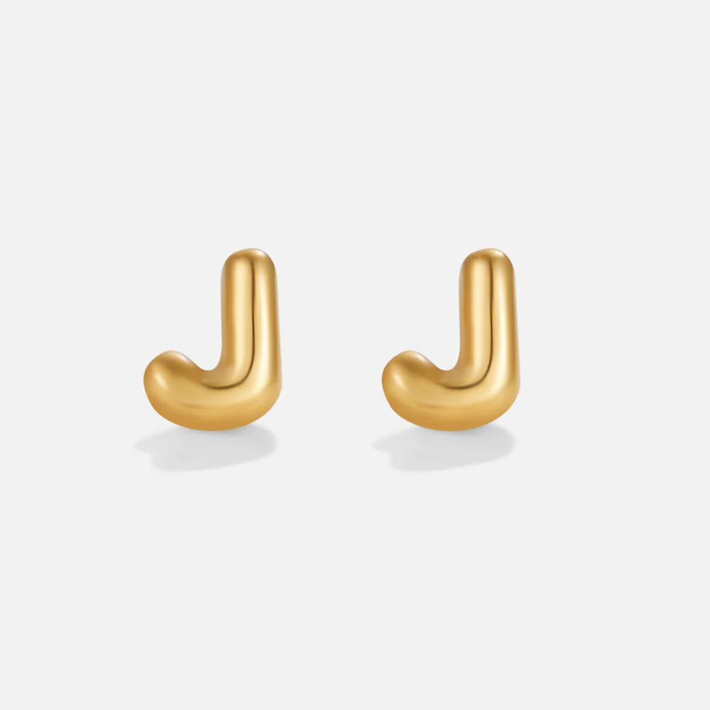 Gold Bubble Letter Earrings - Image 12