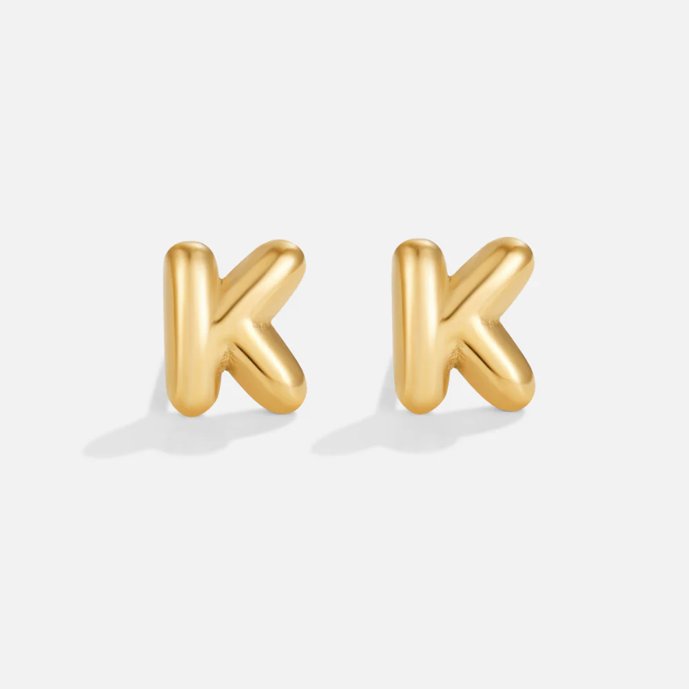 Gold Bubble Letter Earrings - Image 13