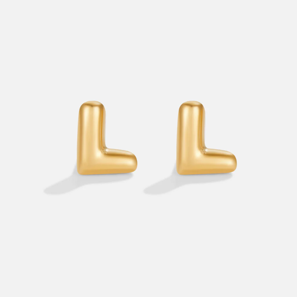 Gold Bubble Letter Earrings - Image 14