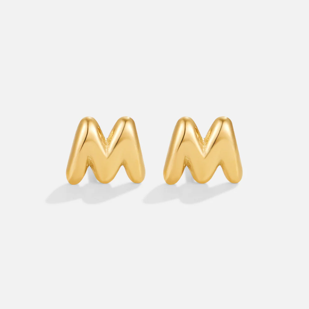 Gold Bubble Letter Earrings - Image 15