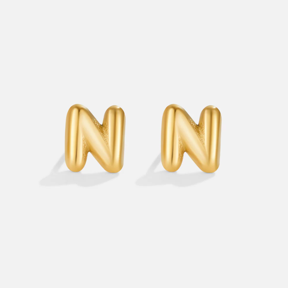 Gold Bubble Letter Earrings - Image 16