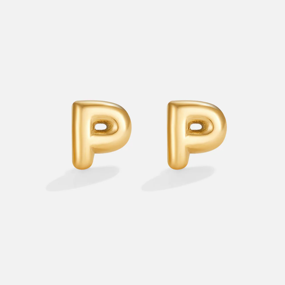 Gold Bubble Letter Earrings - Image 18