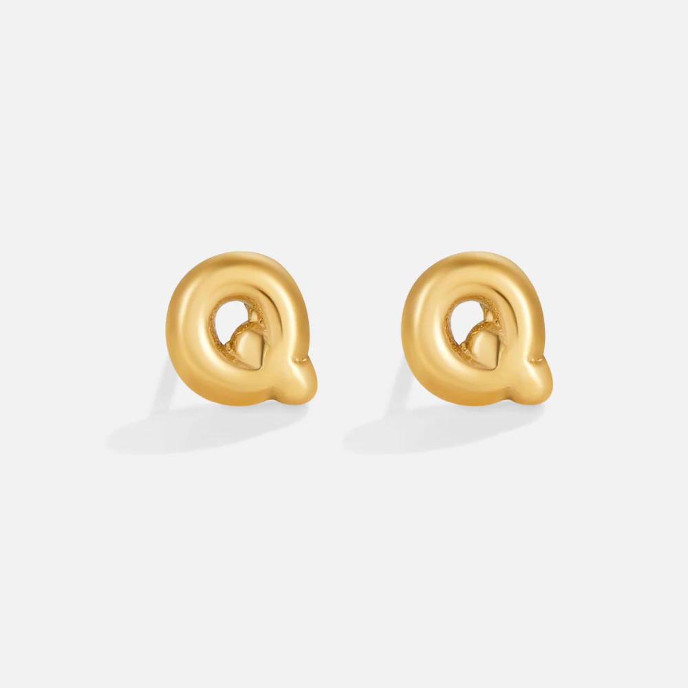 Gold Bubble Letter Earrings - Image 19