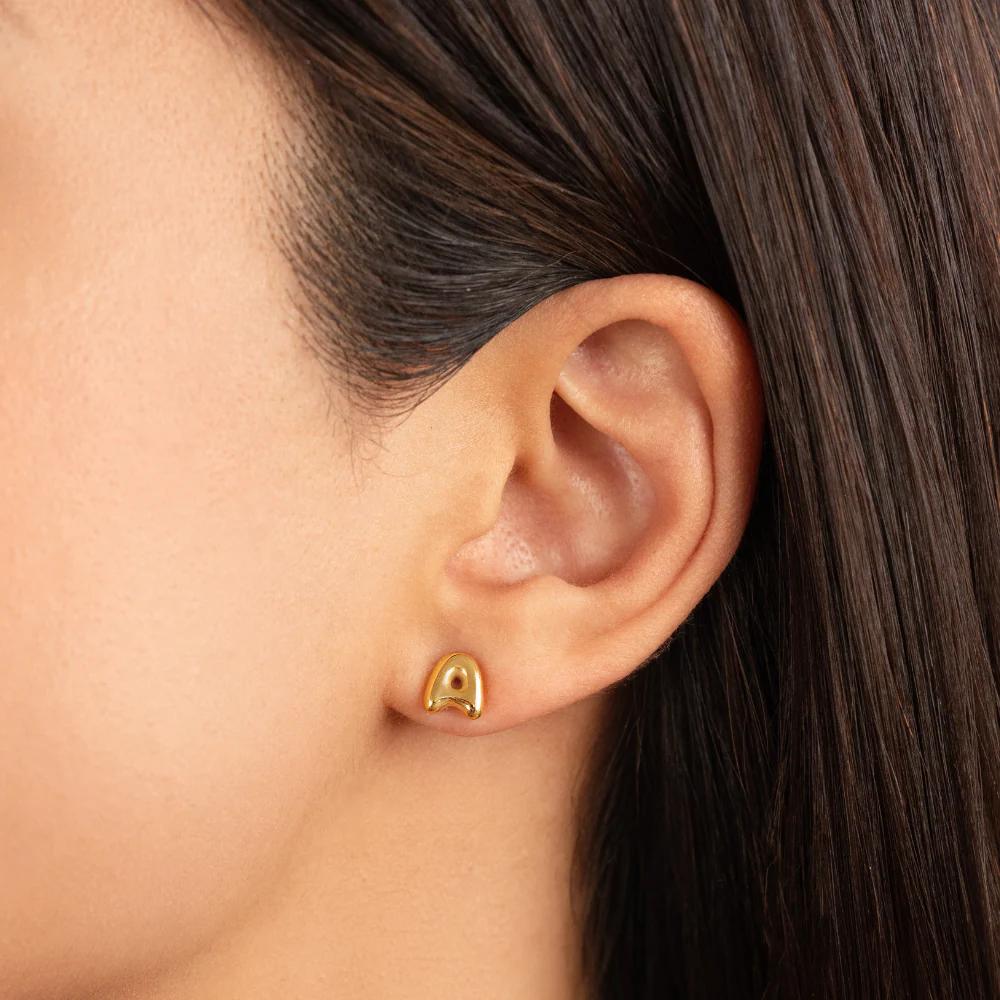 Gold Bubble Letter Earrings - Image 2