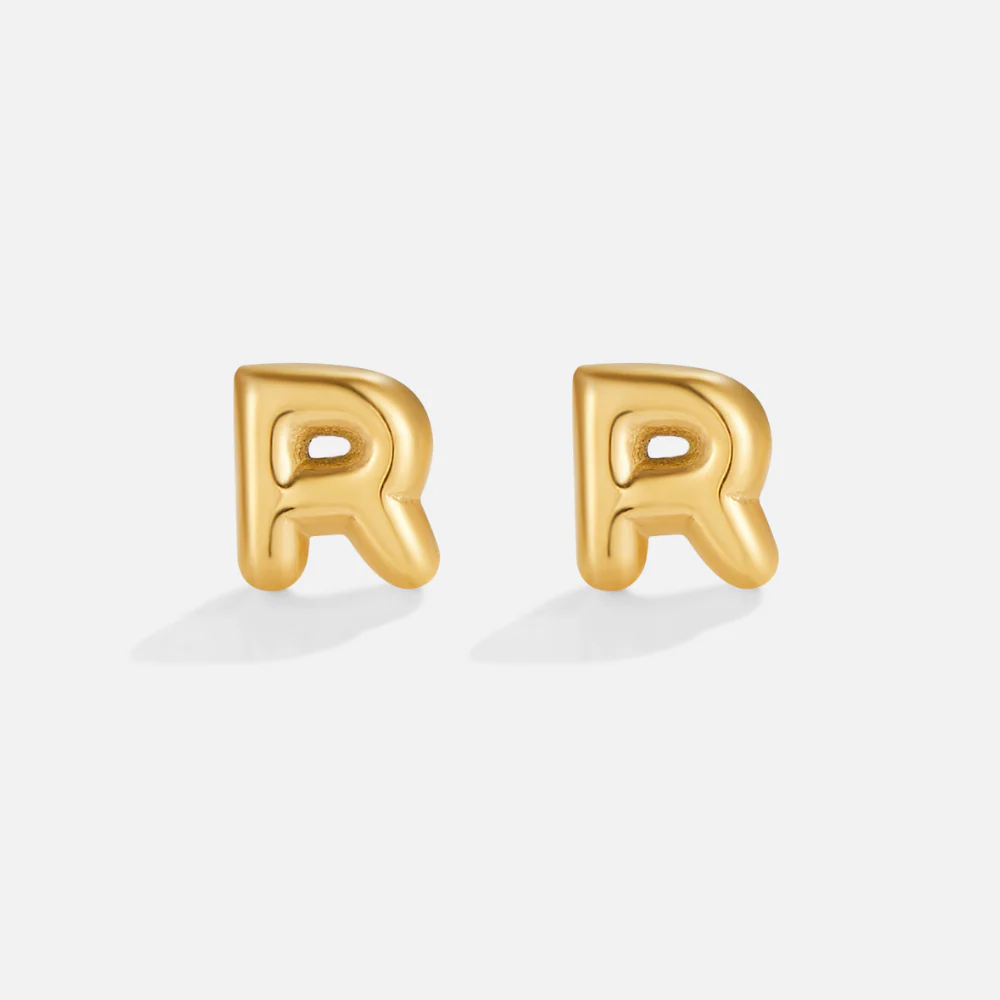 Gold Bubble Letter Earrings - Image 20