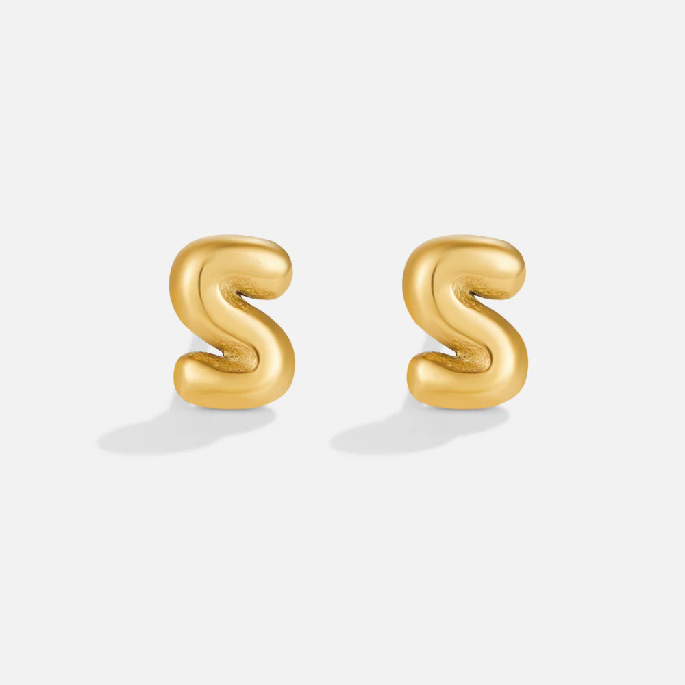 Gold Bubble Letter Earrings - Image 21