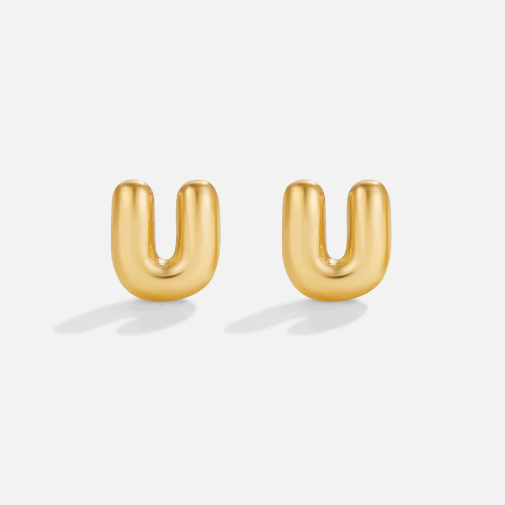 Gold Bubble Letter Earrings - Image 23