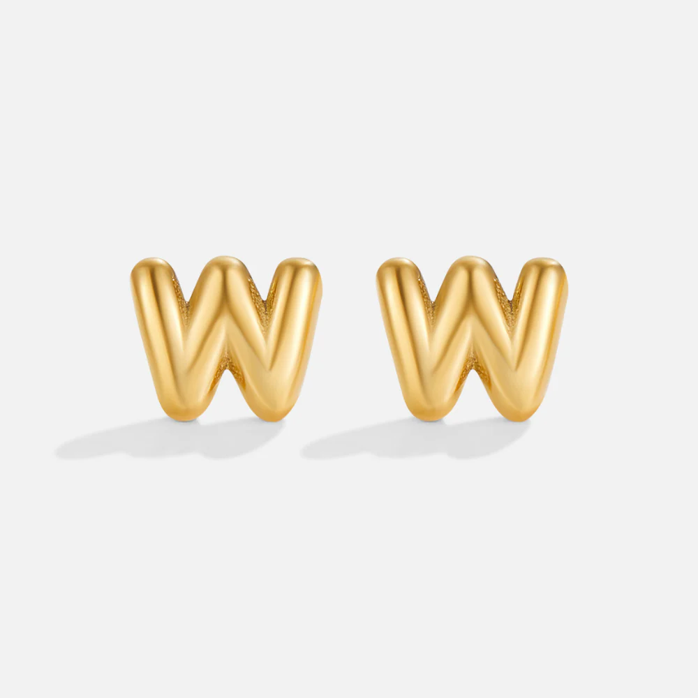 Gold Bubble Letter Earrings - Image 25