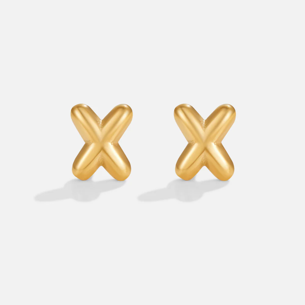 Gold Bubble Letter Earrings - Image 26
