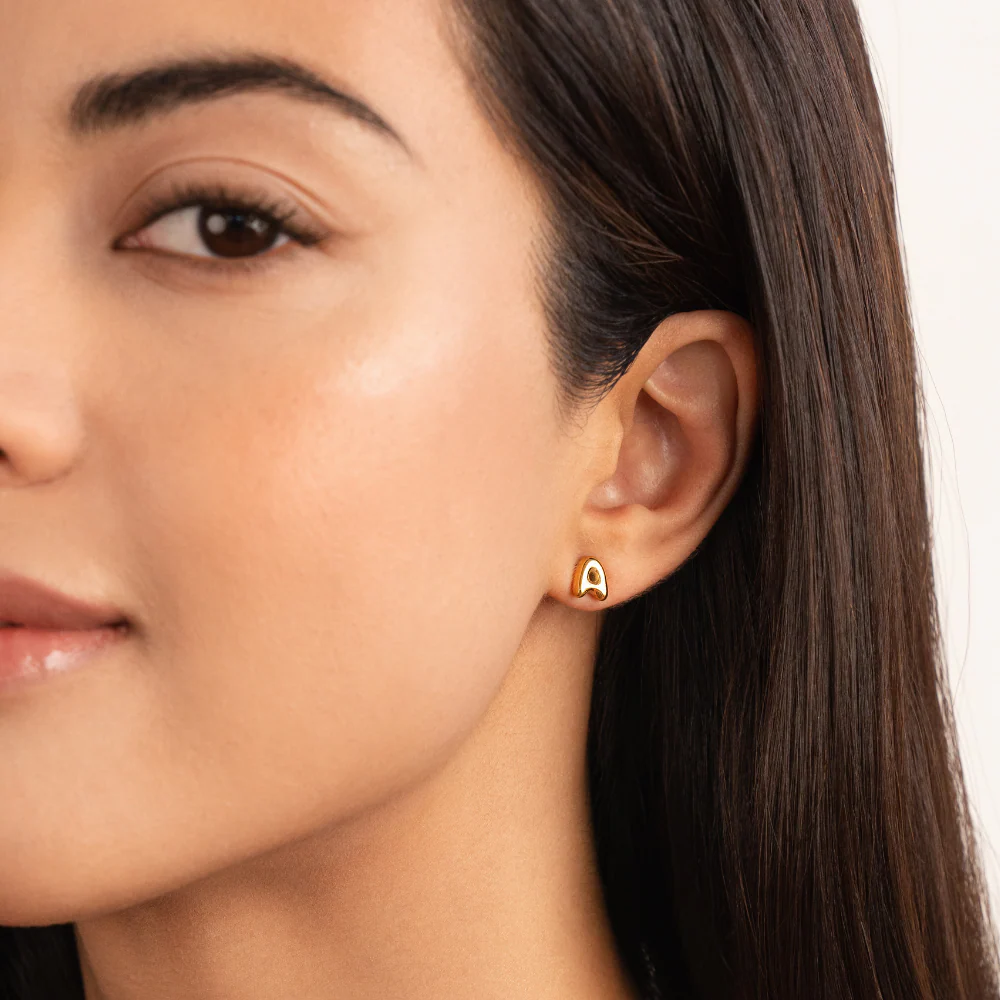 Gold Bubble Letter Earrings - Image 3