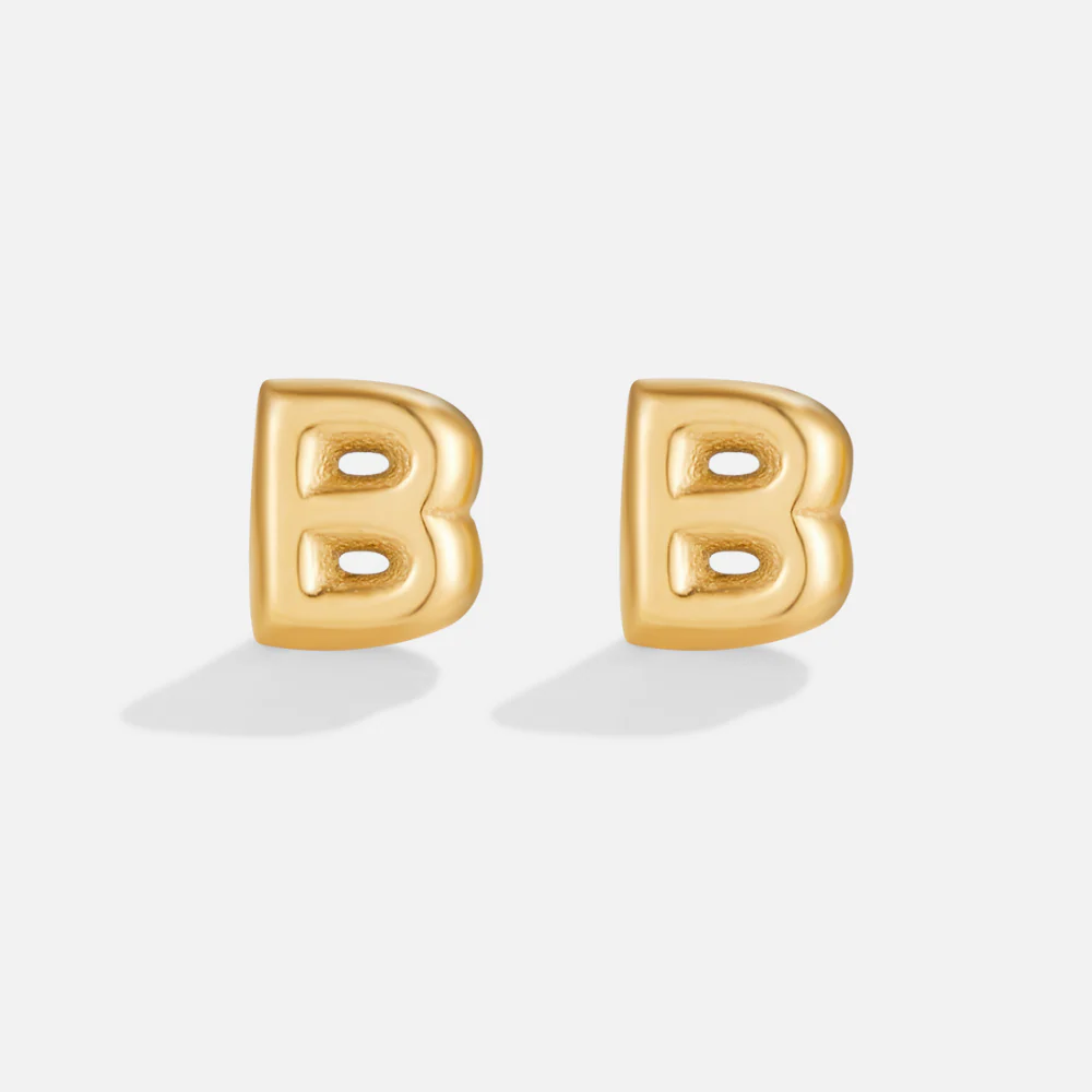 Gold Bubble Letter Earrings - Image 4