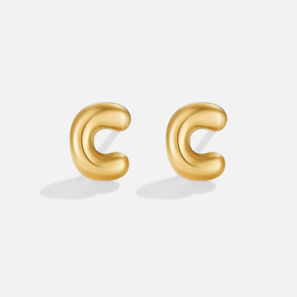 Gold Bubble Letter Earrings - Image 5