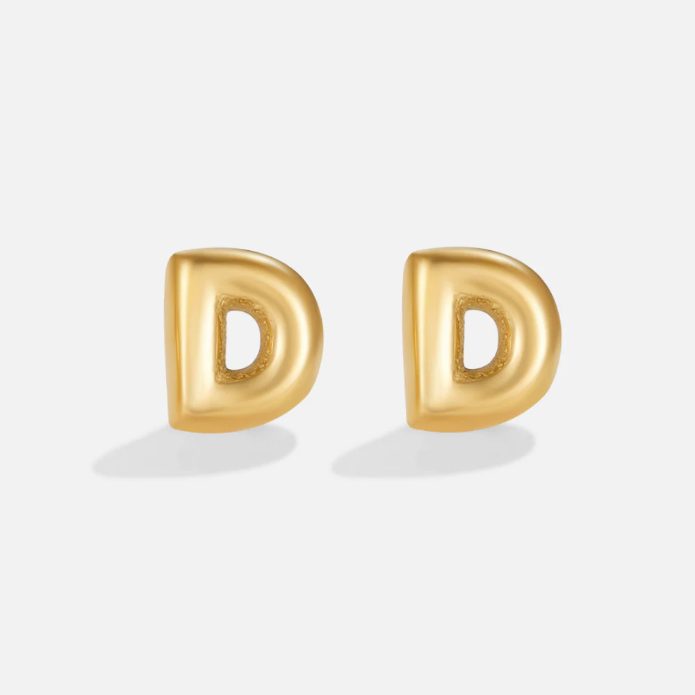 Gold Bubble Letter Earrings - Image 6