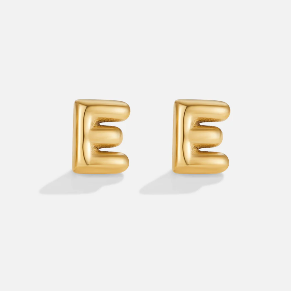 Gold Bubble Letter Earrings - Image 7