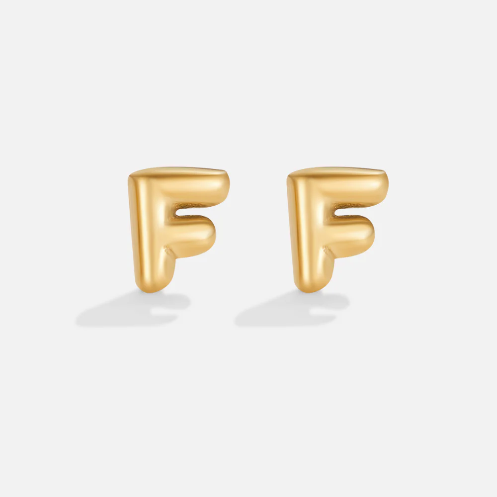 Gold Bubble Letter Earrings - Image 8