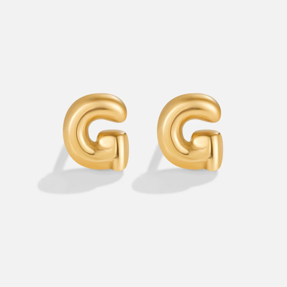 Gold Bubble Letter Earrings - Image 9