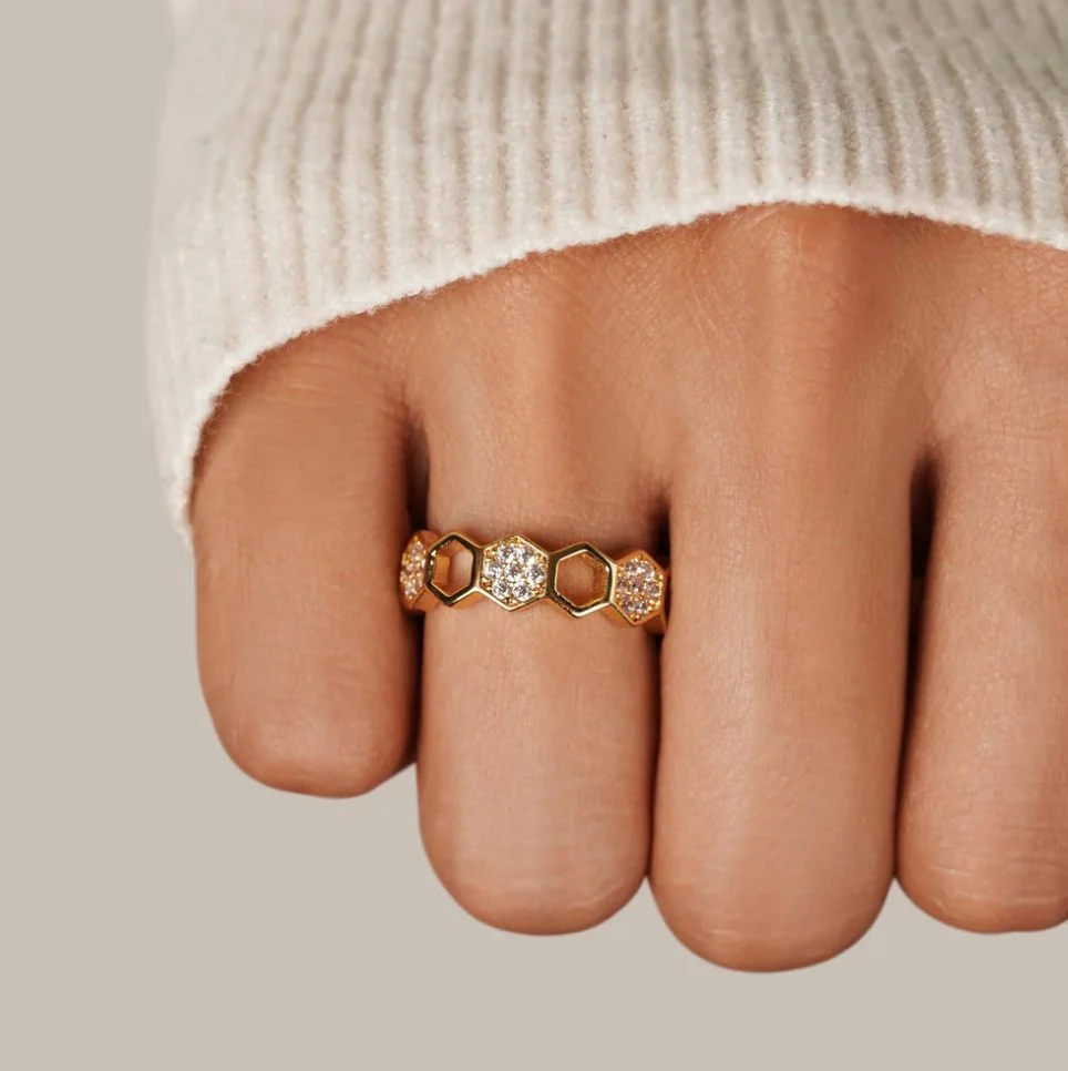 Gold & Crystal Honeycomb Ring - Image 2