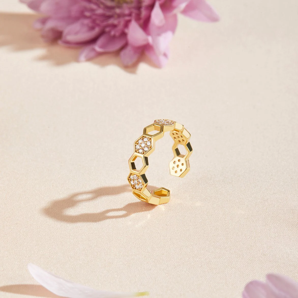Gold & Crystal Honeycomb Ring - Image 3