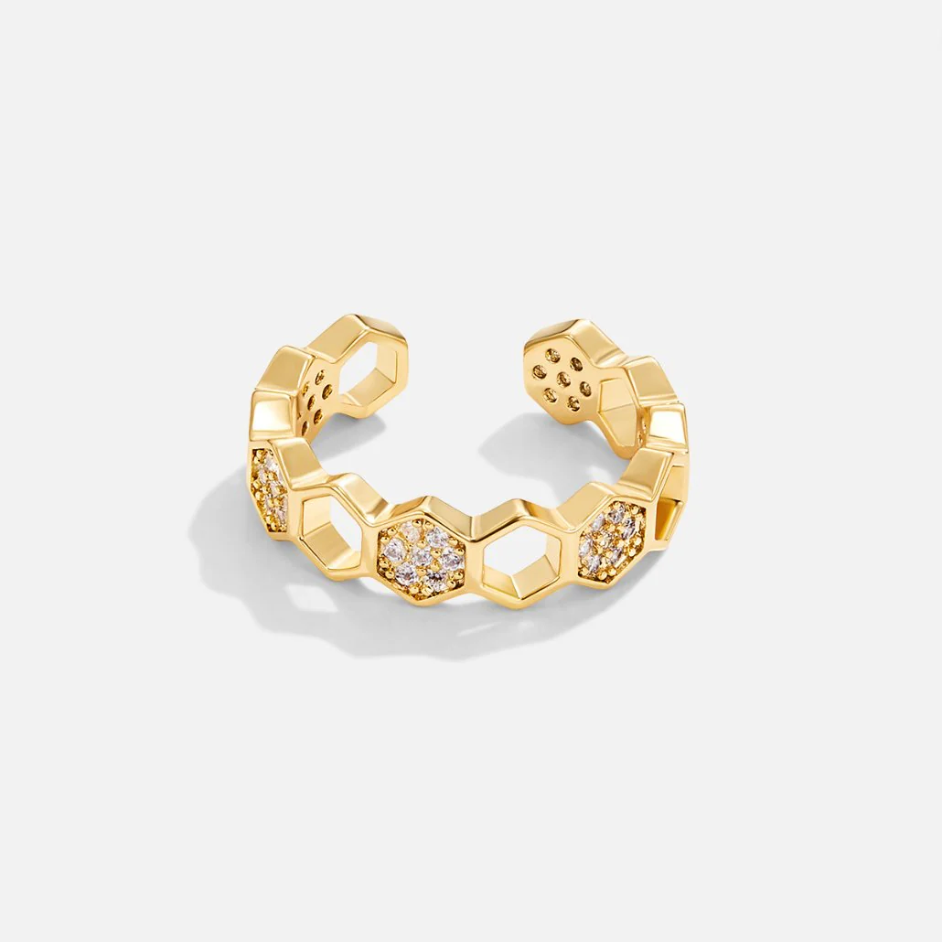 Gold & Crystal Honeycomb Ring - Image 5