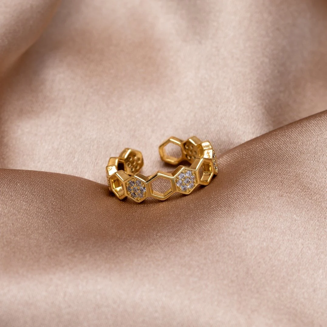 Gold & Crystal Honeycomb Ring - Image 6
