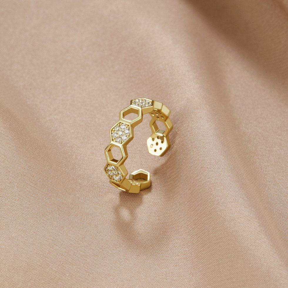 Gold & Crystal Honeycomb Ring - Image 8