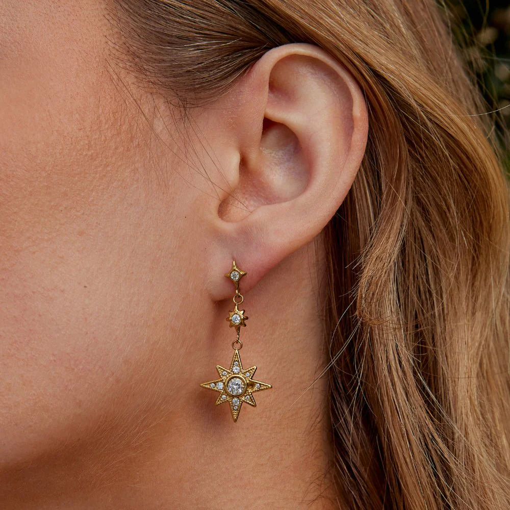 Gold Crystal Moon & Star Earrings - Image 2