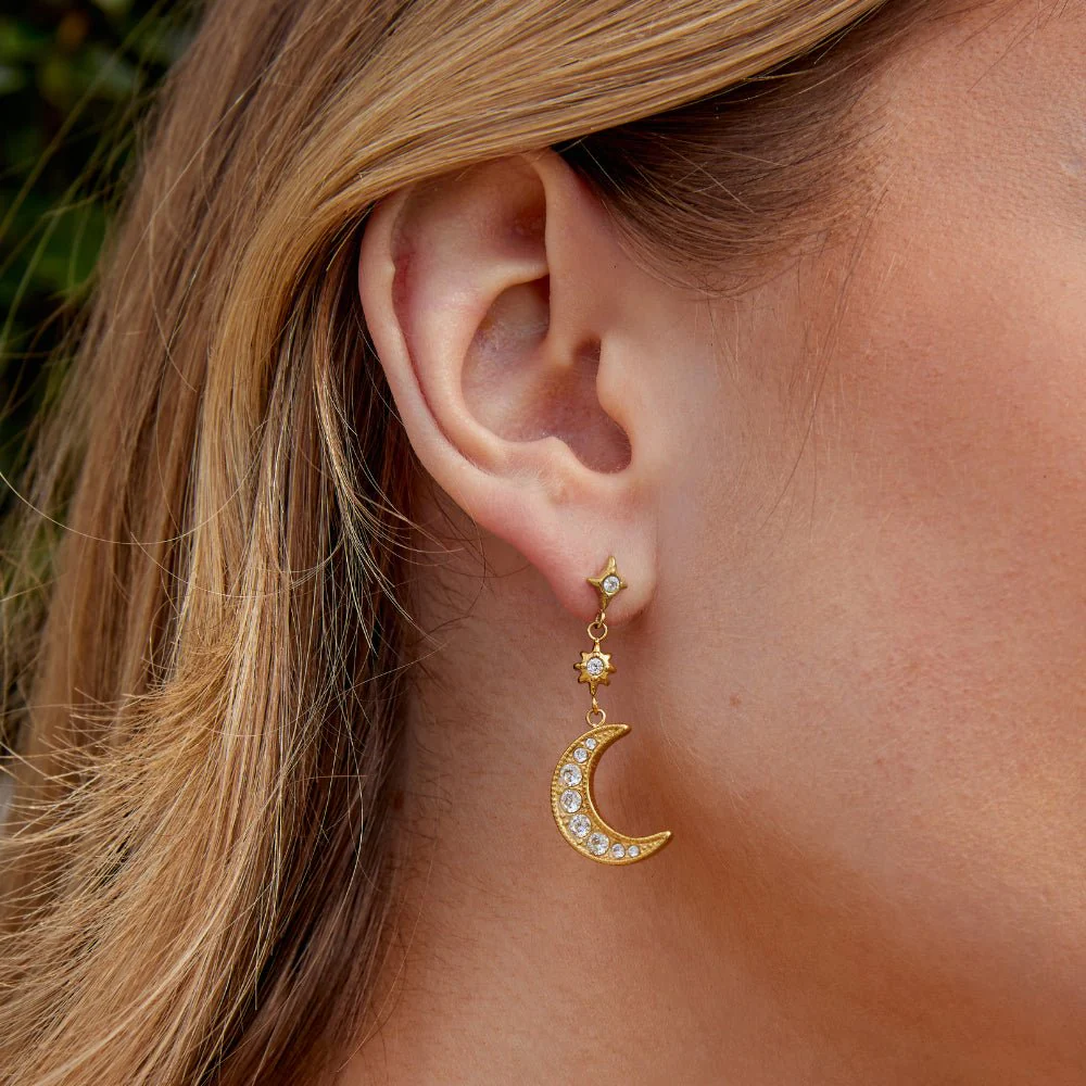 Gold Crystal Moon & Star Earrings - Image 3