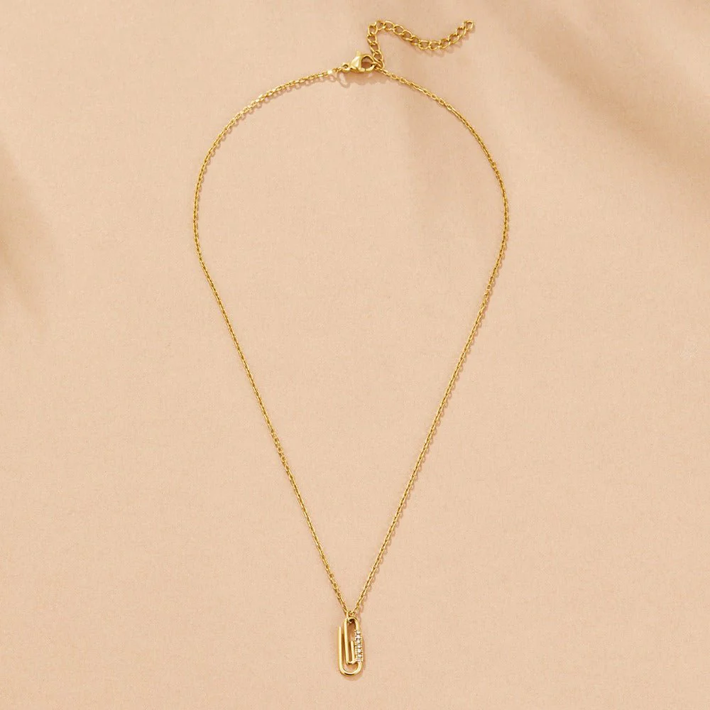 Gold Crystal Paperclip Pendant Necklace - Image 3