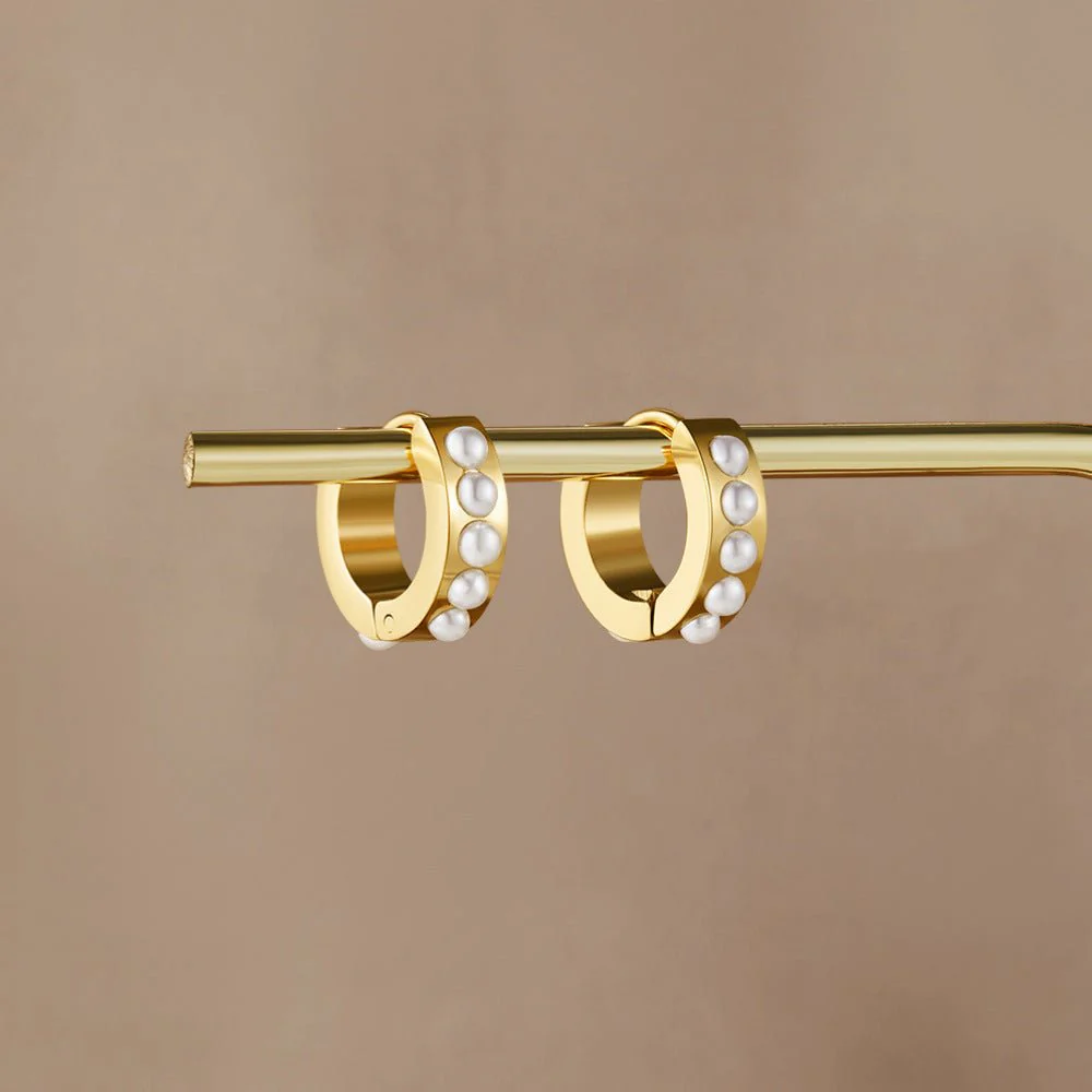 Gold Eula Pearl Hoop Earrings - Image 3