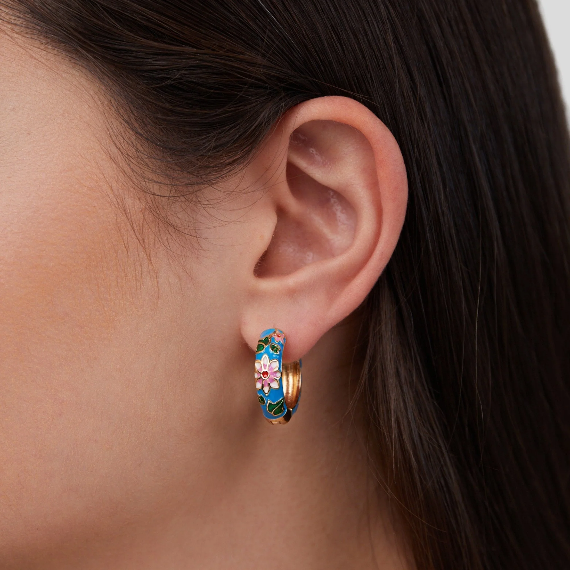 Gold Hoop Flower Earrings - Image 2