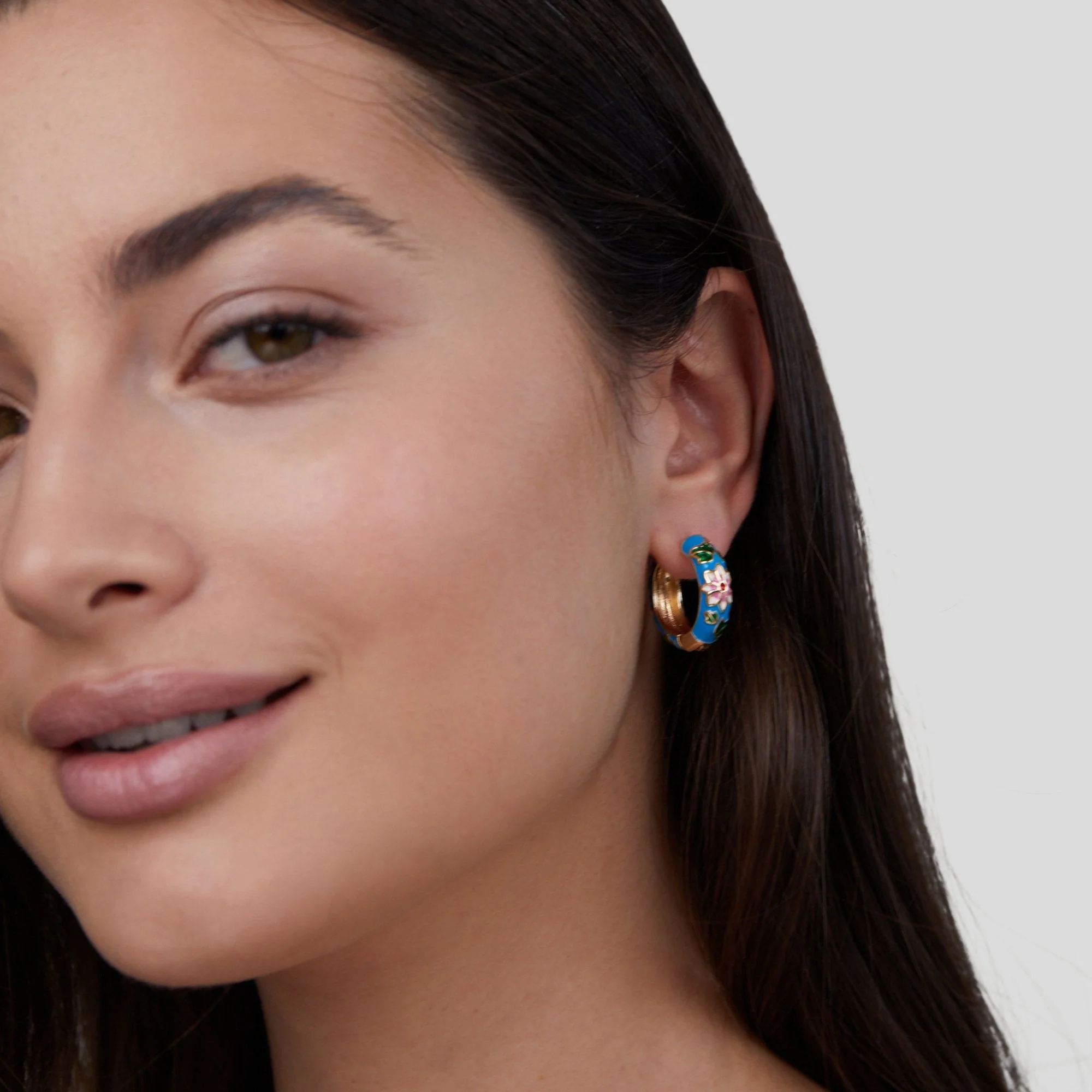Gold Hoop Flower Earrings - Image 3