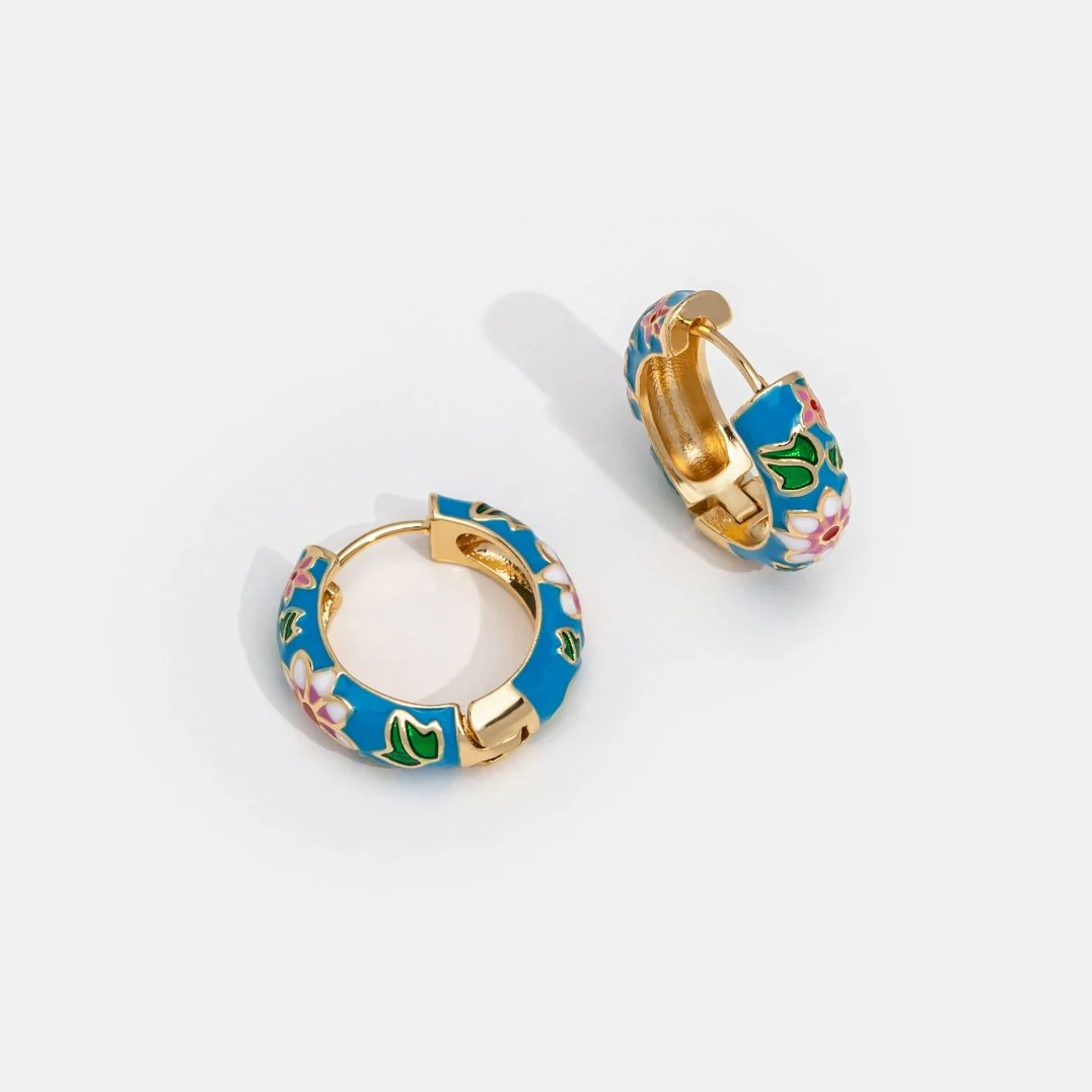 Gold Hoop Flower Earrings - Image 4