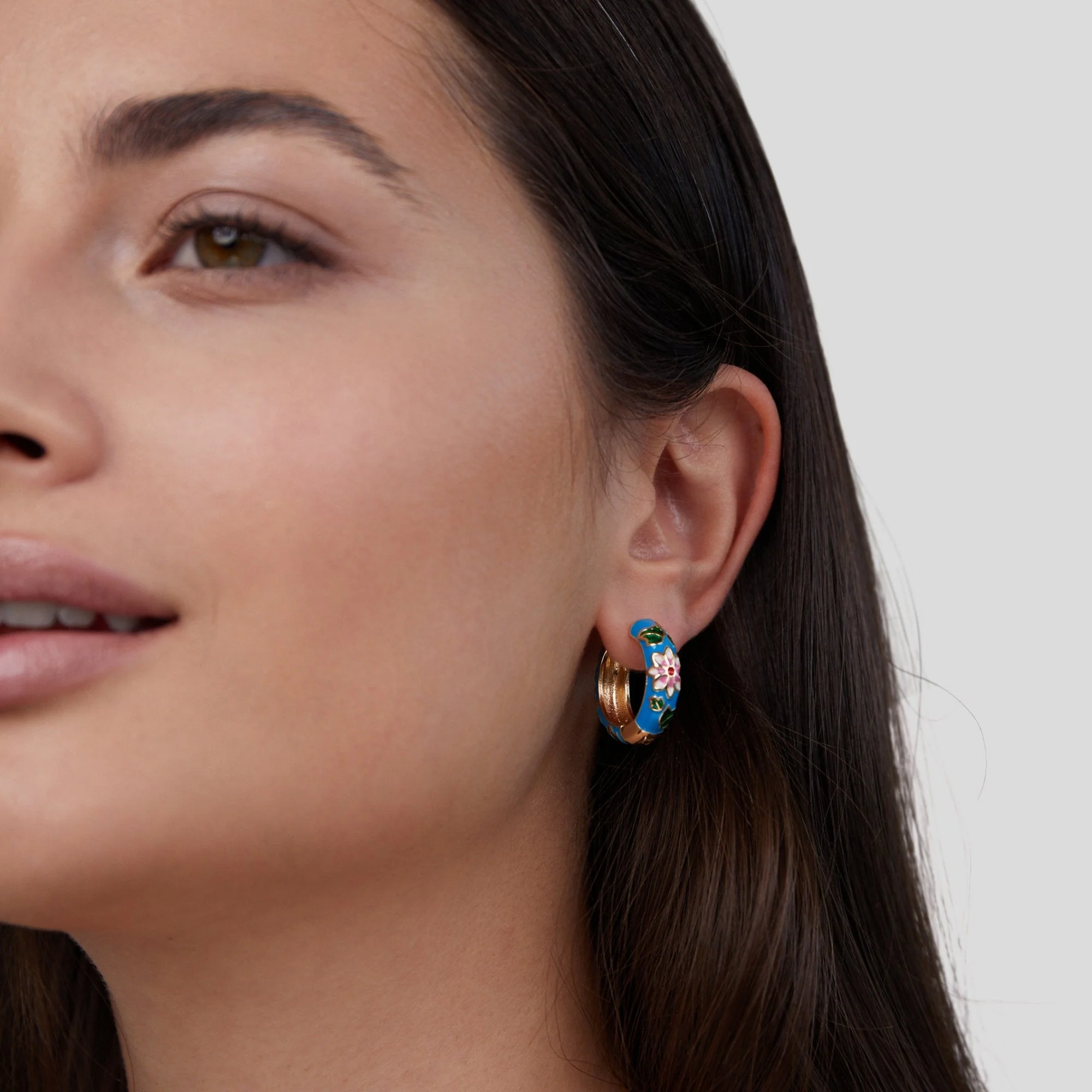 Gold Hoop Flower Earrings - Image 5