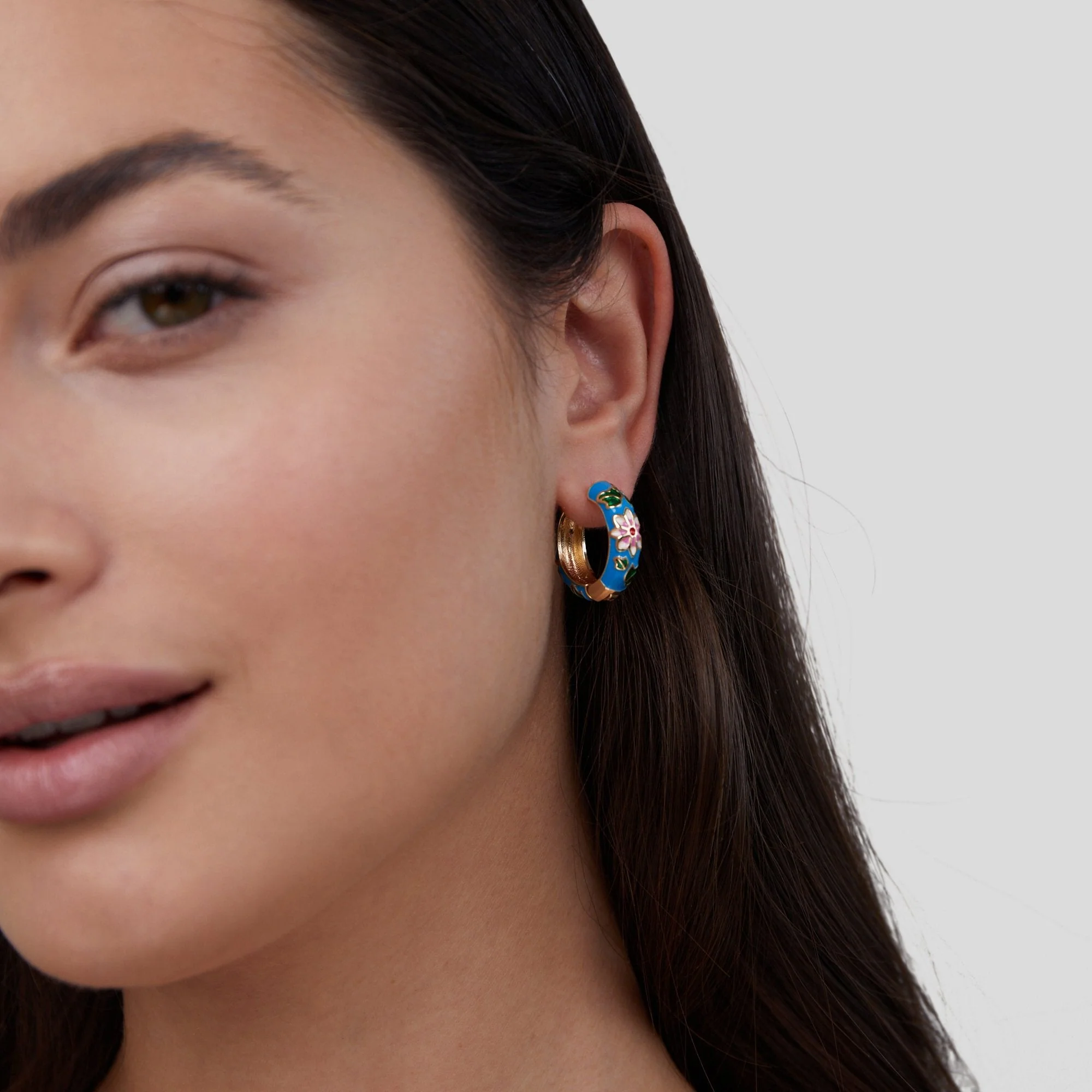 Gold Hoop Flower Earrings - Image 6