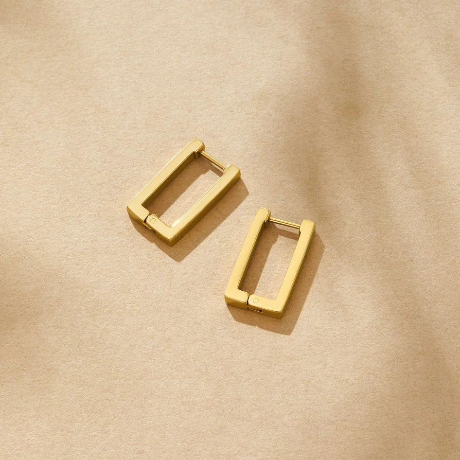 Gold Rectangle Hoop Earrings - Image 10