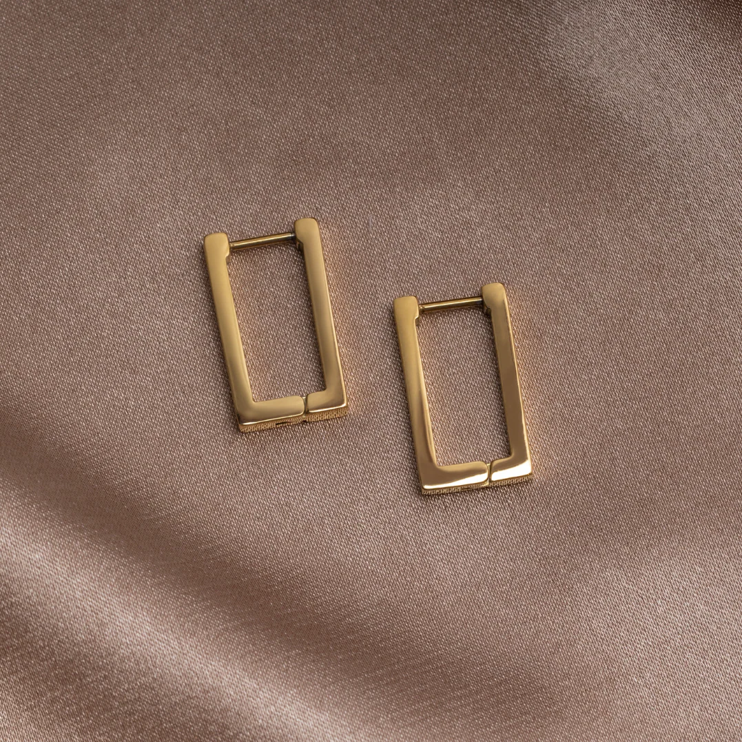 Gold Rectangle Hoop Earrings - Image 4