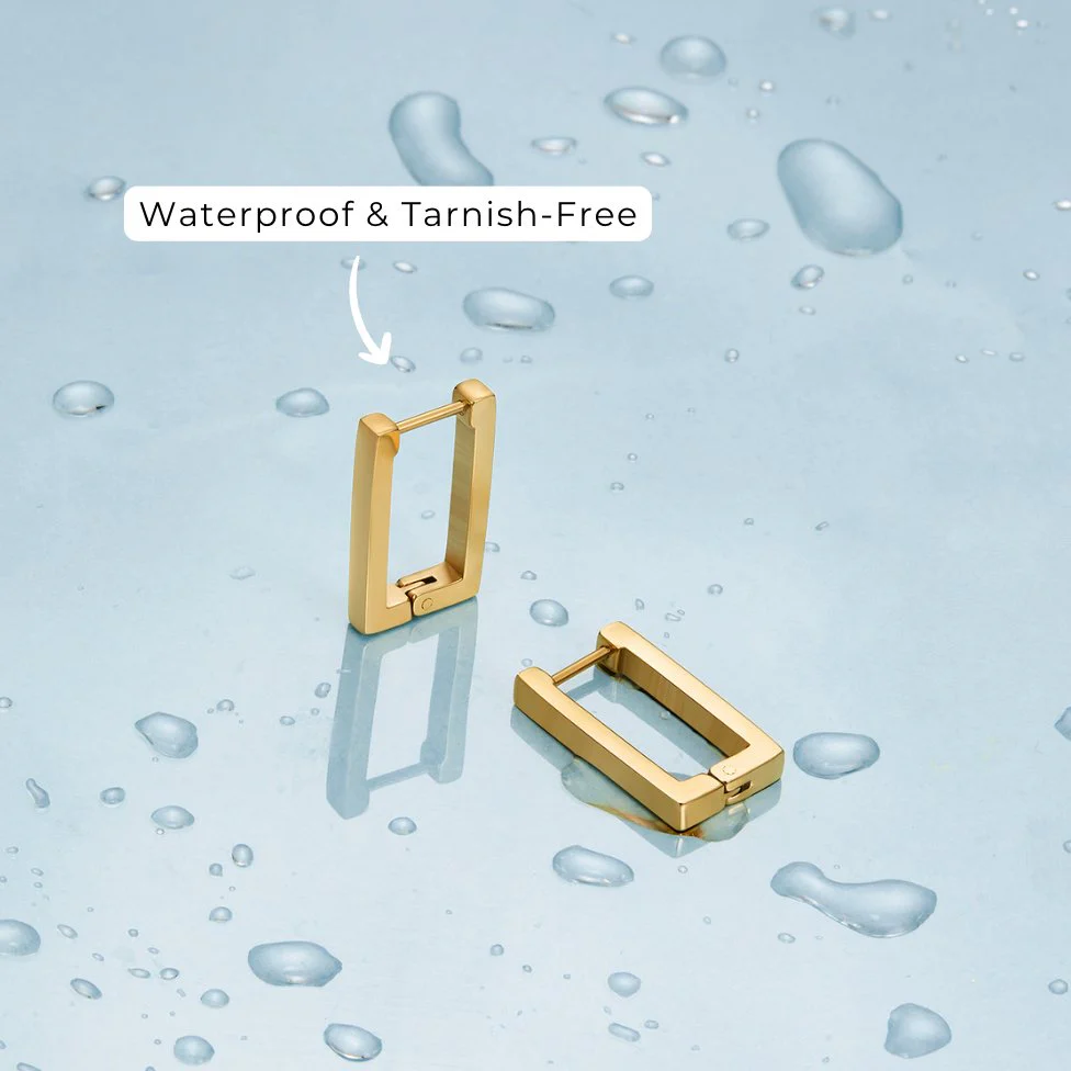 Gold Rectangle Hoop Earrings - Image 5