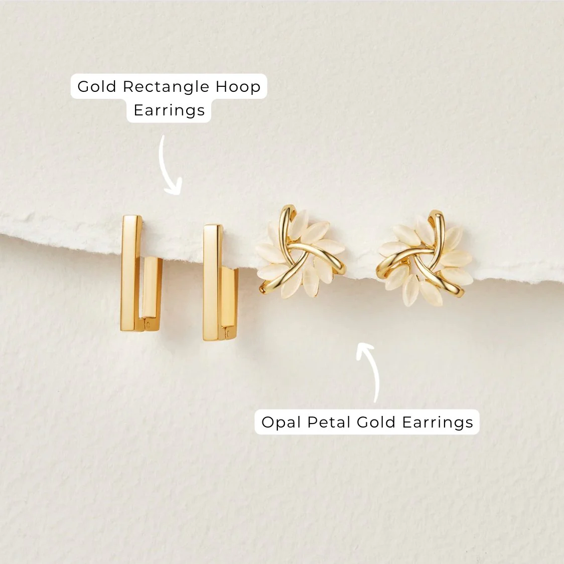 Gold Rectangle Hoop Earrings - Image 7