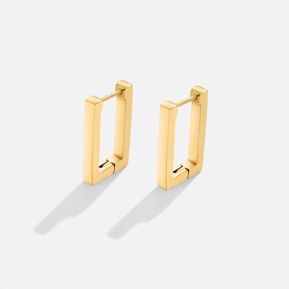 Gold Rectangle Hoop Earrings - Image 9