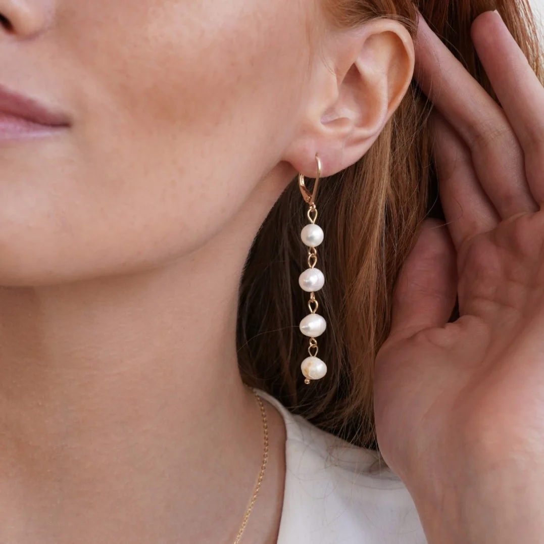 Golden Freshwater Pearl Earrings - Image 2
