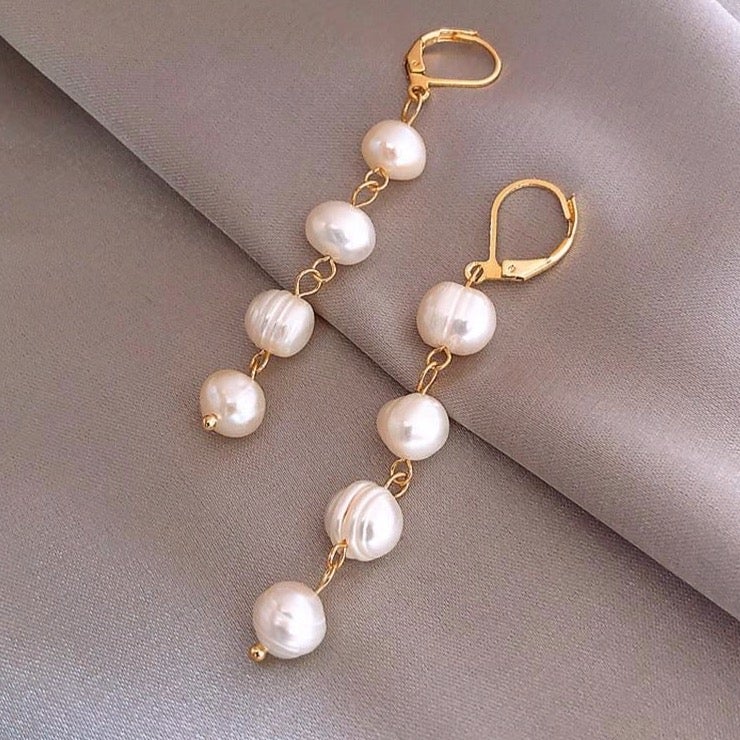 Golden Freshwater Pearl Earrings - Image 3