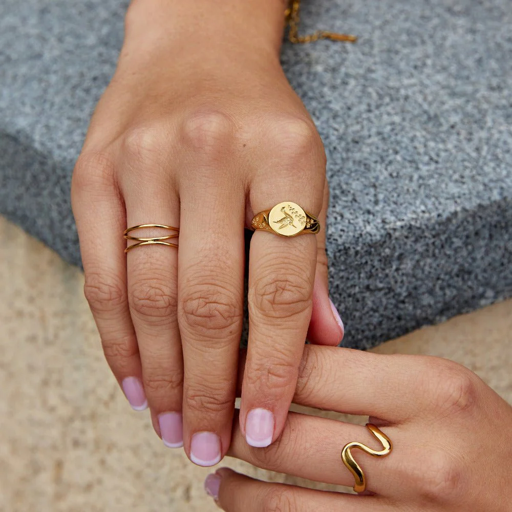 Golden Hummingbird Signet Ring - Image 2
