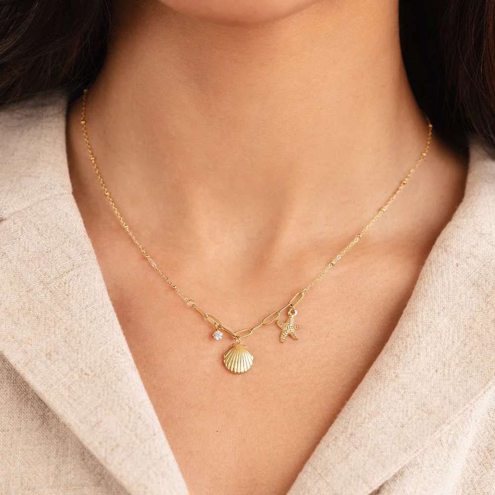 Golden Seashell & Starfish Necklace - Image 2