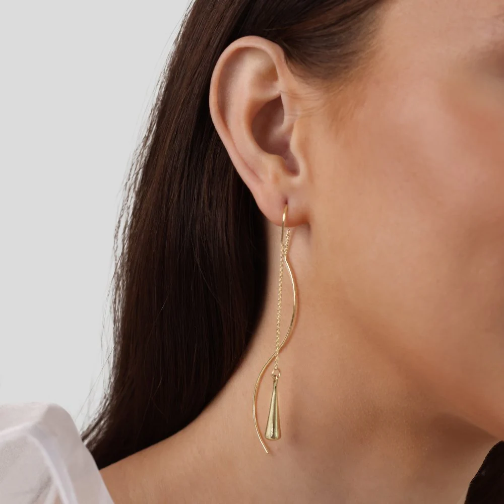 Golden Teardrop Tassel Earrings - Image 4