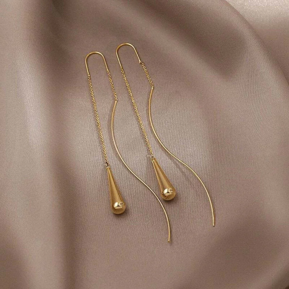 Golden Teardrop Tassel Earrings - Image 5